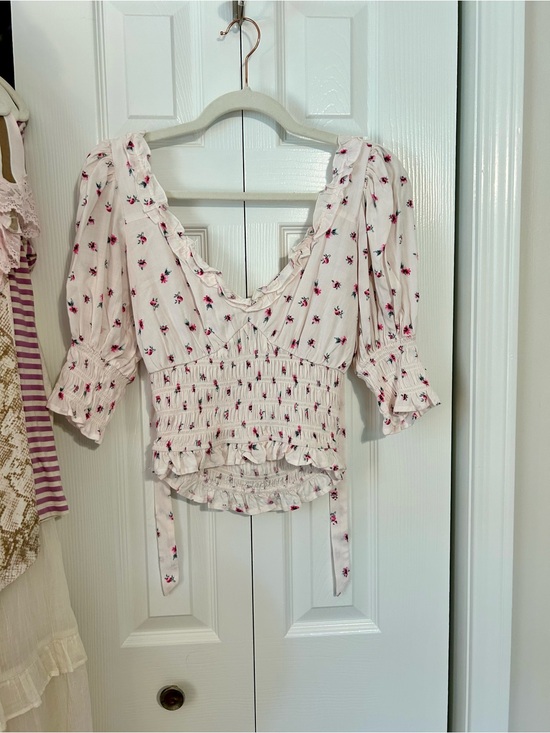 Altar'd State Tops - Altar'd State Pale Pink Peasant Blouse with Pink Floral Print
